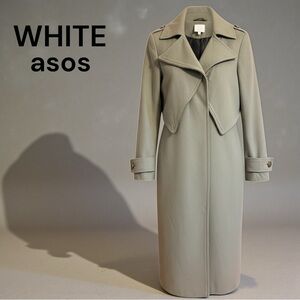 ASOS WHITE Wool Blend Long Military Green Button Down Drape OverCoat Coat